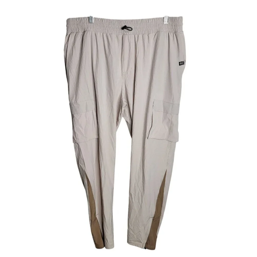 Zella Mens Activewear Cargo Pants Beige Two Tone XL Drawstring NEW Gym Workout